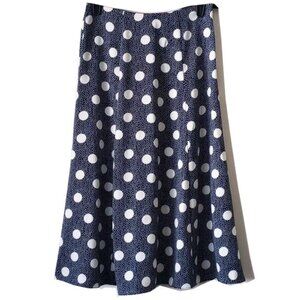 Biden Polka Dot Flare Midi Skirt 2R Lined Blue White